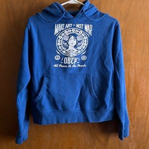 Obey “Make Art- Not War” blue hooded sweatshirt